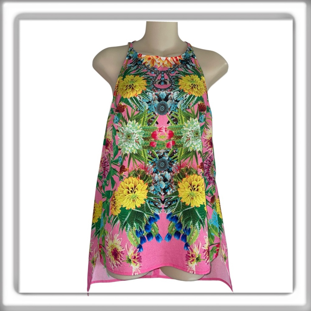 Clover Canyon Floral Patterned Scoop-Neck Sleeveless Tank Tunic Pink Size XS